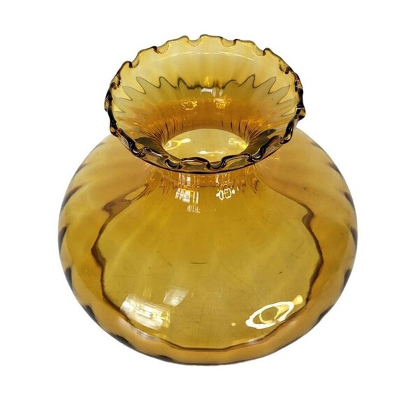 Vintage MCM Amber Ribbed Glass Empoli Ruffled Edge Hurricane Parlor Lampshade - Picture 11 of 11